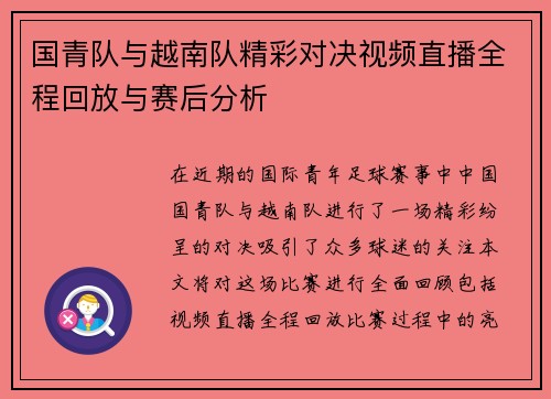 国青队与越南队精彩对决视频直播全程回放与赛后分析